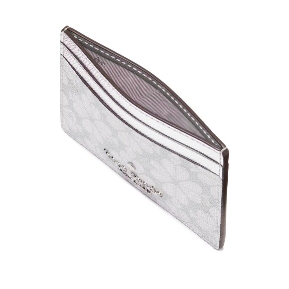 New Kate Spade Spade Flower Star Toss Small Slim Card Holder Platinum Grey Multi - Picture 2 of 3